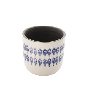 Cache-pot décoratif en grès blanc et bleu H12