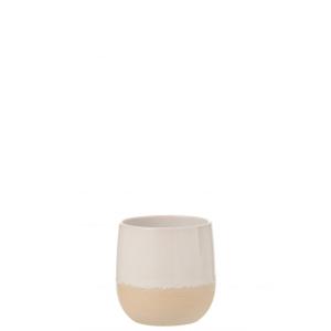 Cache-pot en céramique blanc - beige 16x16x16.5 cm
