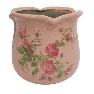 Cache pot en céramique rose Ø.15.5 x 14.5 cm