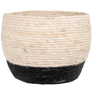 Cache-pot en fibre végétale beige et noir H27