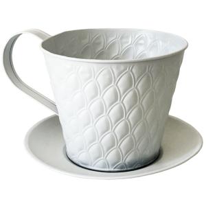 Cache-pot en métal blanc en forme de tasse