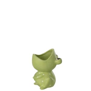 Cache-pot grenouille en dolomie vert 12.5x12.5x16.5 cm