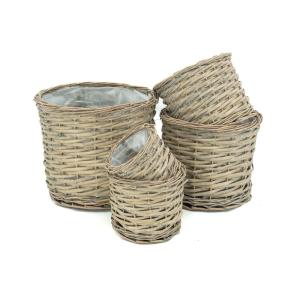Cache pot rond en osier gris (lot de 5)
