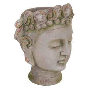 Cache-pot tête de Bouddha gris magnésium 35x28x38h cm