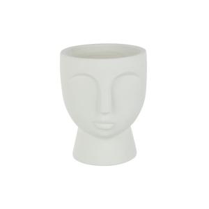 Cache-pot visage en céramique blanc 18.5x18x22 cm