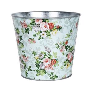 Cache-pot zinc imprimé roses multicolore