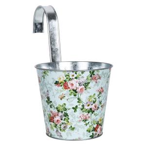 Cache-pot zinc suspendu motif roses multicolore