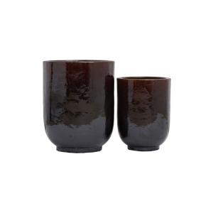 Cache-pots en céramique marron foncé ( Lot de 2 )