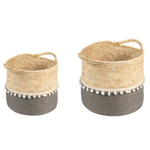 Cache-pots en fibre naturelle (x2), gris et naturel