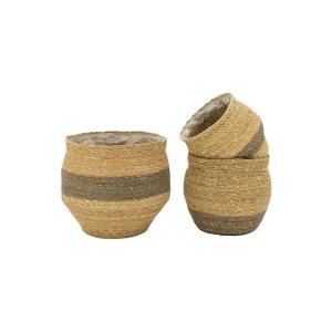 Cache-pots en jonc naturel et brun grand modèle