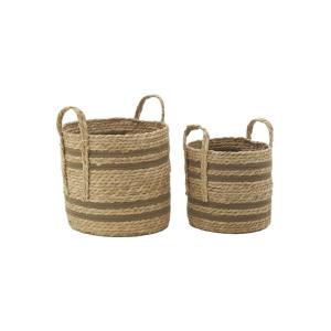Cache-pots en jonc naturel et coton brun (lot de 2) droit