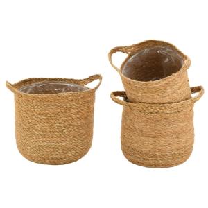 Cache-pots ronds en jonc doublure plastifiée (lot de 3)