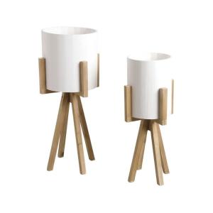 Cache-pots ronds sur pieds en bois (lot de 2)