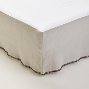Cache sommier 90x200 cm Ficelle et feston noir en Lin