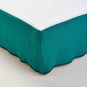 Cache sommier 90x200 cm Lagon et feston noir  en Lin