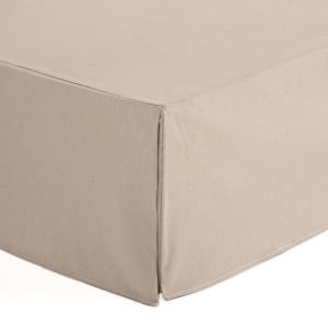 Cache-sommier uni en coton de 30 cm de haut beige 135x200 cm