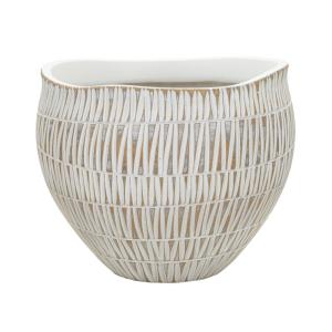 Cachepot en résine blanc avec des lignes géométriques Ø 26x…