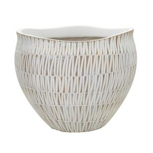 Cachepot en résine blanc avec des lignes géométriques Ø 30,…