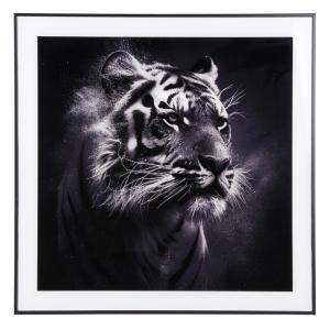 Cadre et photo d'art noir et blanc tigre en verre noir