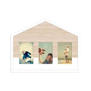 Cadre forme maison bois et blanc 3V10x15 - 44x33cm