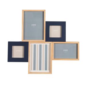 Cadre multivues 5 photos beige et bleu 42x38