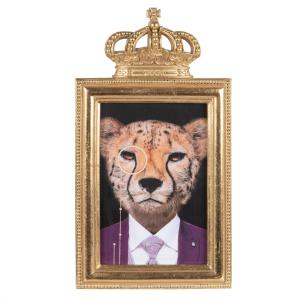 Cadre portrait léopard en résine dorée