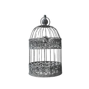 Cage à oiseaux décorative ancienne métal gris Ø.20x32cm