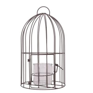 Cage bougeoir en métal et verre gris Ø.22 x 40cm
