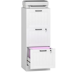 Caisson bureau 3 tiroirs et serrures MDF blanc
