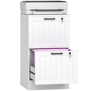 Caisson bureau mobile 2 tiroirs et serrure bois blanc