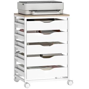 Caisson bureau mobile sur roulettes 5 tiroirs bois blanc