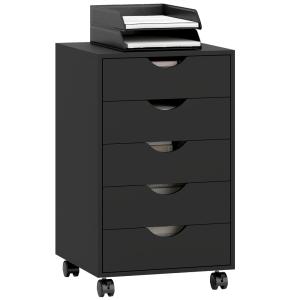 Caisson bureau sur roulettes 5 tiroirs MDF noir