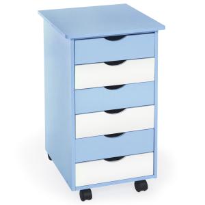 Caisson de bureau à roulettes en bois avec 6 tiroirs bleu