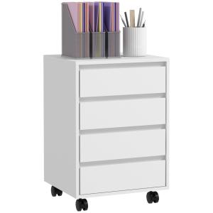 Caisson de bureau rangement 4 tiroirs coulissants bois blanc