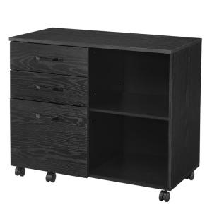 Caisson support d'imprimante bureau avec 3 tiroirs noir boi…