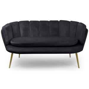 Canapé 2 places arrondi brenda velours noir pieds or