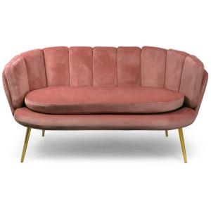 Canapé 2 places arrondi brenda velours rose pieds or