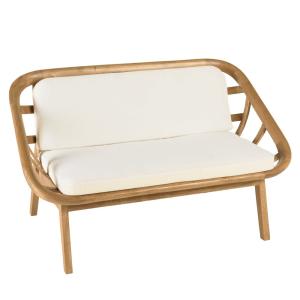 Canapé 2 places avec coussins blanc en mindi et rotin natur…