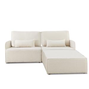 Canapé 2 places chaise longue en bouclé et en pin Blanc Nei…