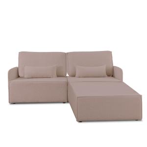 Canapé 2 places chaise longue en bouclé et en pin Rose clai…