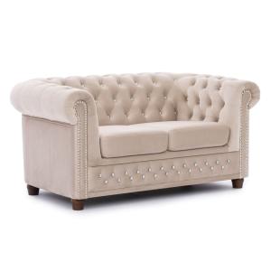 Canapé 2 places Chesterfield en velours beige