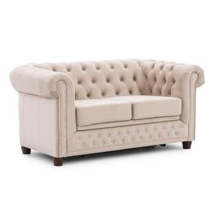Canapé 2 places Chesterfield en velours beige avec fonction…