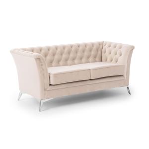 Canapé 2 places Chesterfield en velours beige avec pieds ch…