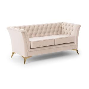 Canapé 2 places Chesterfield en velours beige avec pieds do…