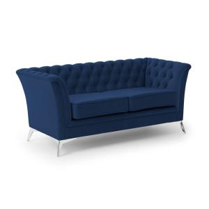 Canapé 2 places Chesterfield en velours bleu avec pieds chr…