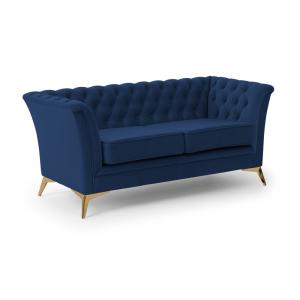 Canapé 2 places Chesterfield en velours bleu avec pieds dor…
