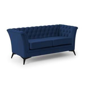 Canapé 2 places Chesterfield en velours bleu avec pieds noi…