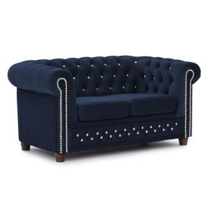Canapé 2 places Chesterfield en velours bleu marine
