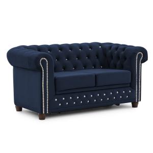 Canapé 2 places Chesterfield en velours bleu marine avec fo…