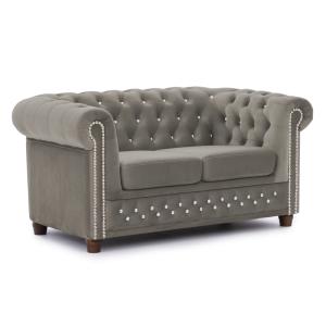 Canapé 2 places Chesterfield en velours gris
